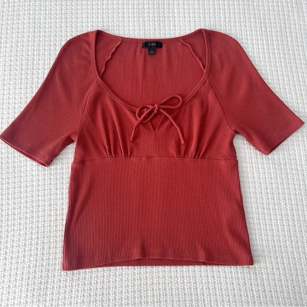 J. Crew Orange Scoop Neck Tie Front Ribbed Short Sleeve Tee Womens Medium